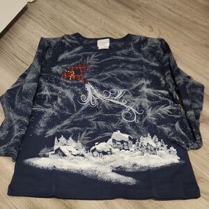 New Navy Blue Shirt with Winter Scene